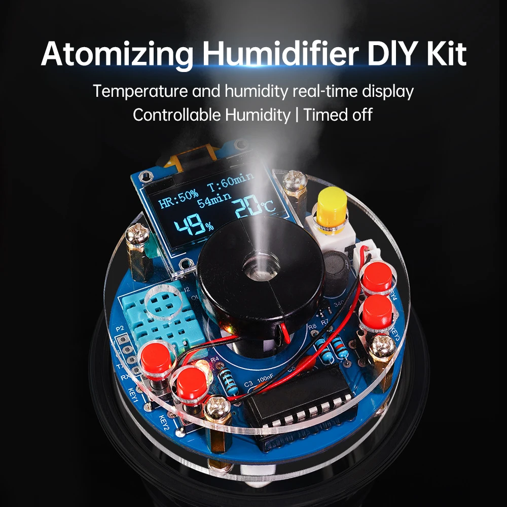 Placa de circuito de pulverização de temperatura e umidade, display oled, umidificador usb, atomização, kit eletrônico diy, produção, exercício de soldagem