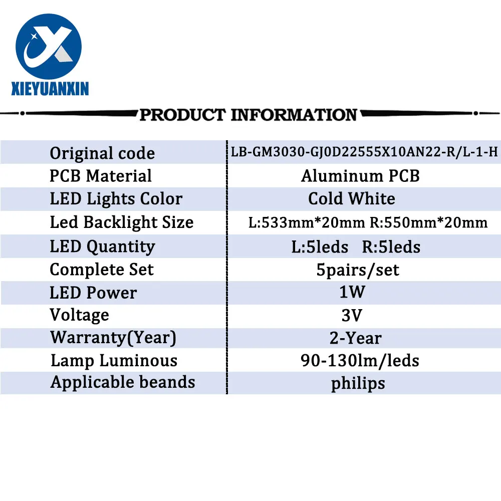 5 par 533mm + 550mm dla Philips 55 cali podświetlenie LED taśma TV 5 diod LED 3V 55pus7304 55PUS7504/12 55PUS7394 55pus730 4/12 55PUS6704