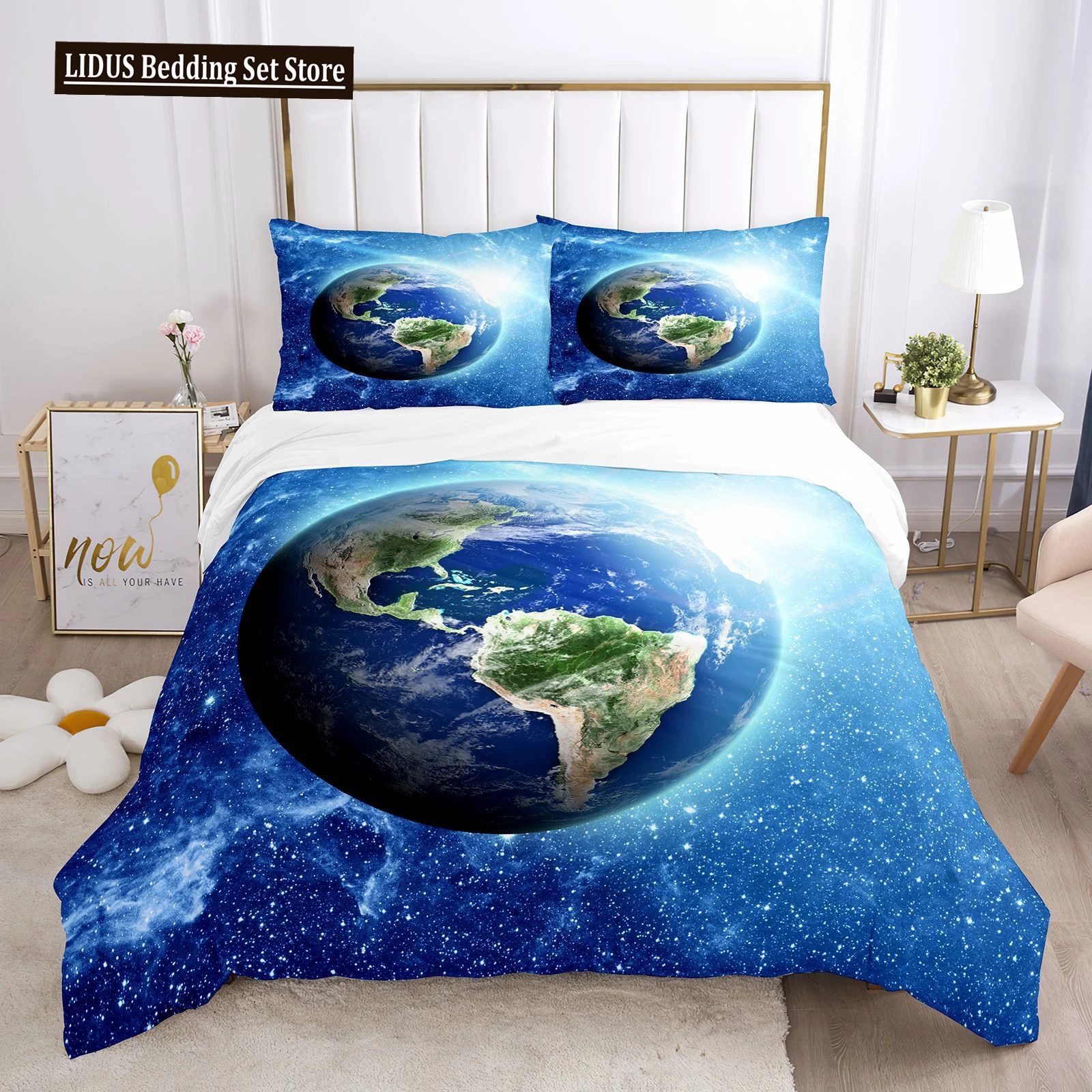 

Earth Duvet Cover Set 3D Blue Planet Pattern Polyester Comforter Cover King Queen Size For Boys Girl Bedding Set With Pillowcase