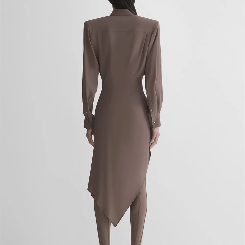 Robe chemise en Satin pour femmes, irrégulière, de banlieue, ajustée, Style Y2K, nouvelle mode, haute qualité, plissée, robe de soirée, hiver 2025