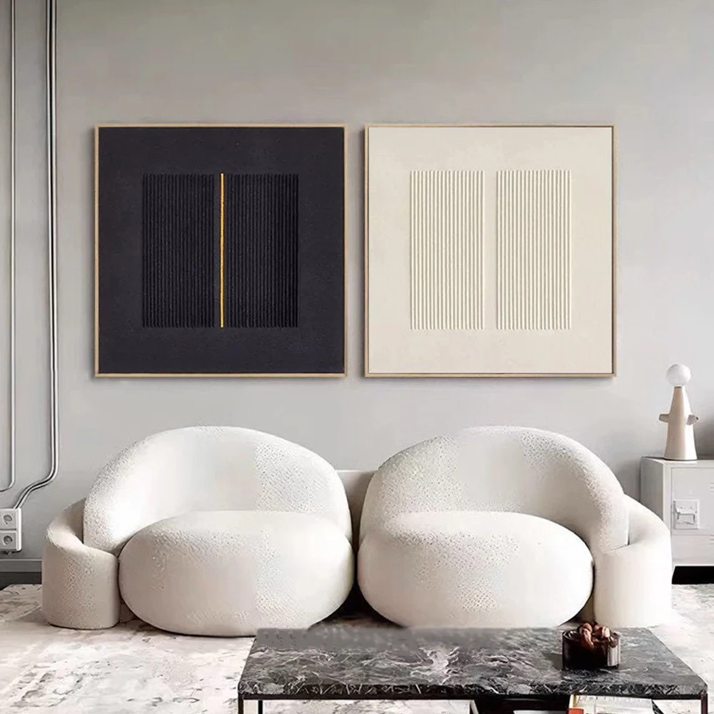 Póster de pared con textura 3D nórdica moderna, impresión de línea de arte en lienzo minimalista de color Beige puro y negro,