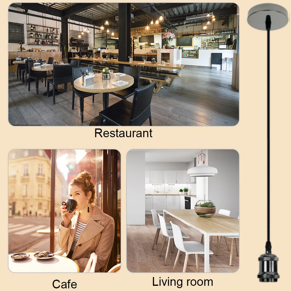 Pendant Light Holder E27 Screw Ceiling Lamp Holder Socket AC110V-220V Pendant Light Base Socket for Retro Incandescent Filament