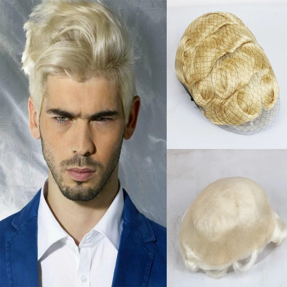 

613# Men's Toupee Wig Soft Silk Durable Thin Skin V Loop 0.02 mm Full Skin Human Hair Undetected Capillary Prosthesis System