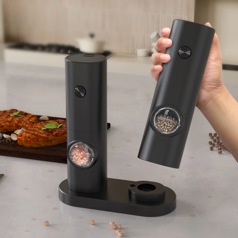 Electric Automatic Salt And Pepper Grinder Set LED Light Adjustable Battery Powered Spice Mills Kitchen Grinding Tools
