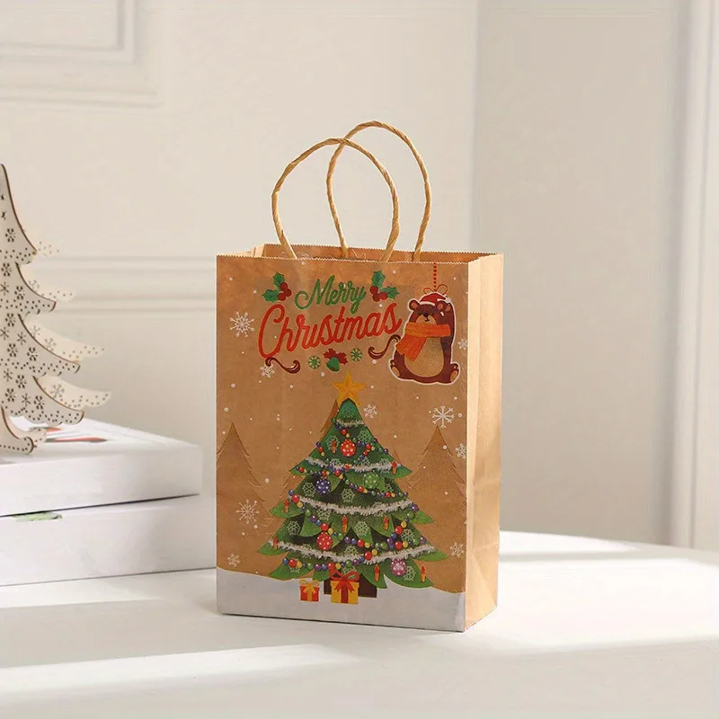 8–48 Stück Weihnachtsserie Kraftpapier-Geschenktüten, Verpackung von Party-Süßigkeitsgeschenken, bedruckte Tragetaschen mit Cartoon-Elch-Schneemann-Weihnachtsbaum – Detail 5