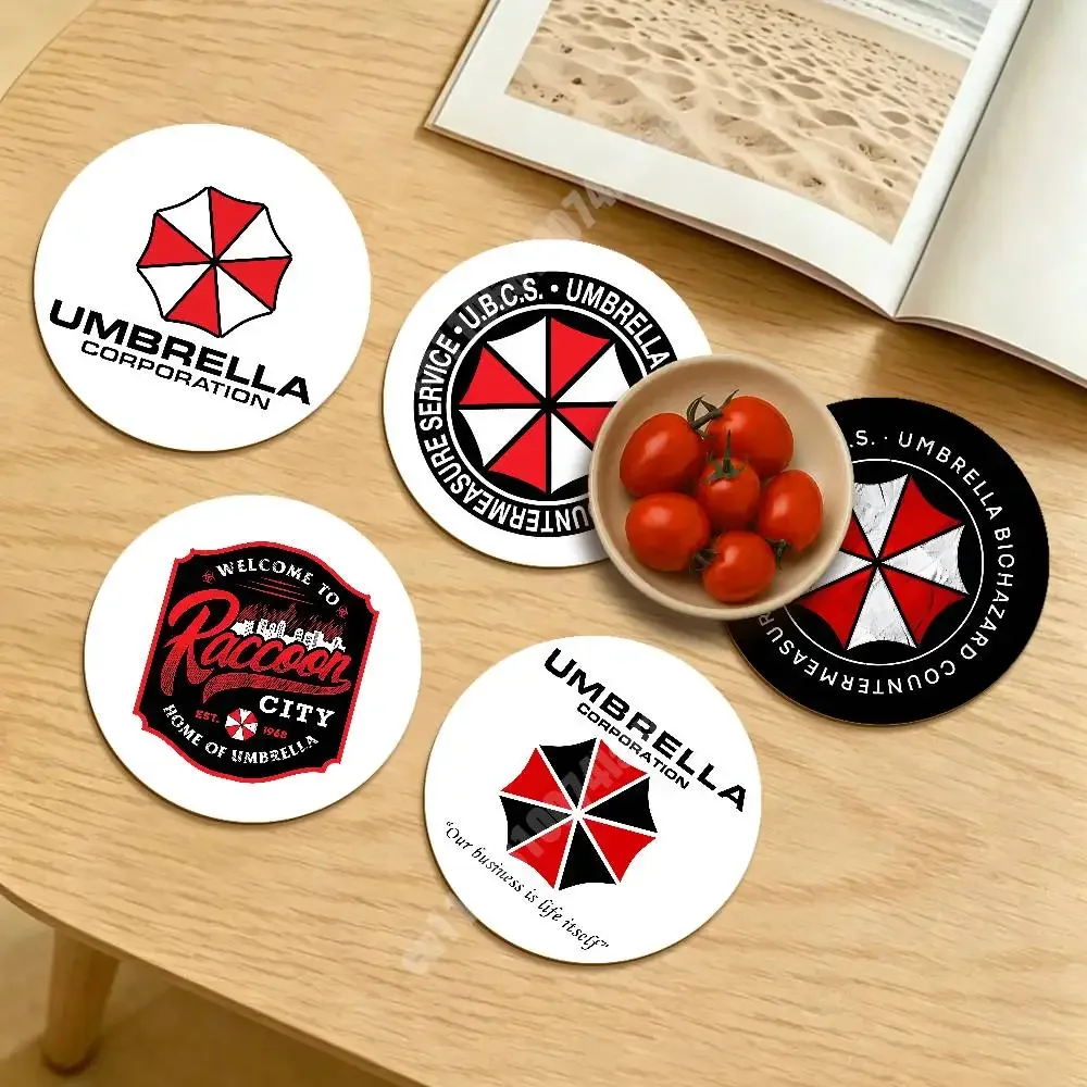 R-Resident Evil-S Umbrella Corporation Wooden Cup Mat Cappuccino Vodka Juice Water Coaster for Flower Shop Bauble