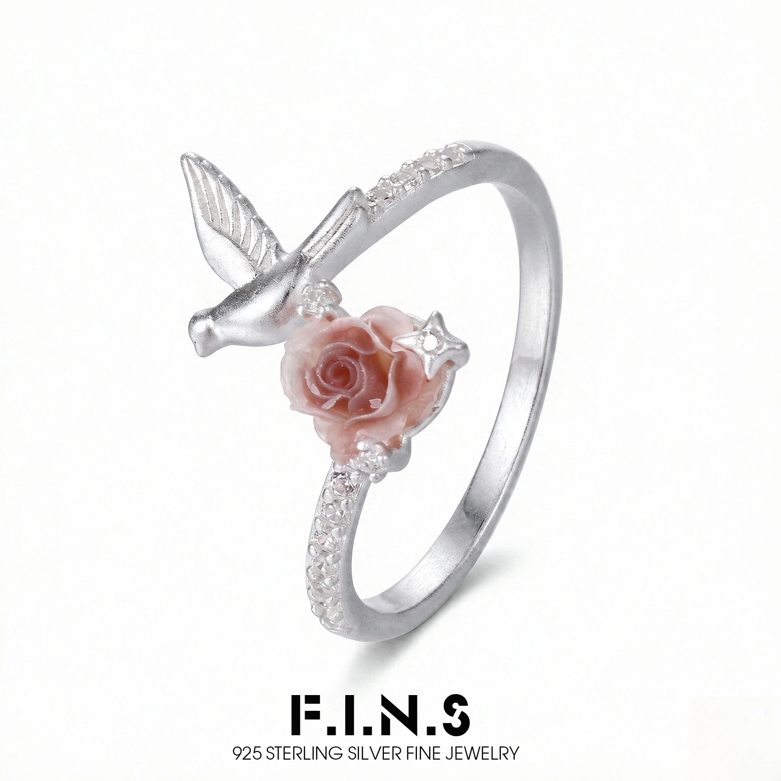 F.I.N.S S925 Sterling Silver Magpie Camellia Fashion Women's Ring Unique Open Adjustable Daily Wearing Party Fine Jewelry Gifts