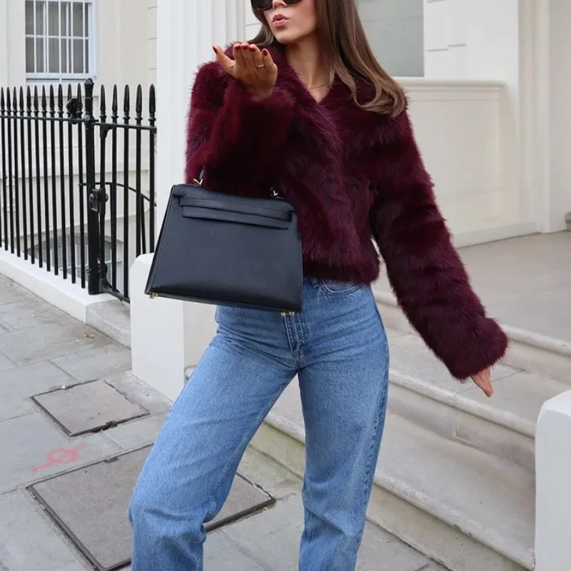 

Women's Fashion Elegant Lapel Fur Collar Imitation Fur Short Fur Coat