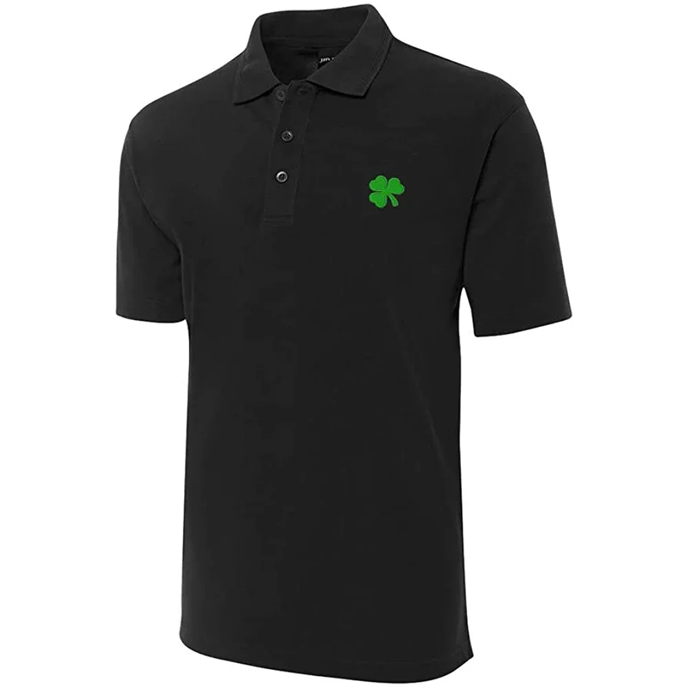 Lyprerazy Golf Shirt Green Irish Shamrock Embroidered Short Sleeve Polo Shirts Classic Embroidery Men's Polo Shirt