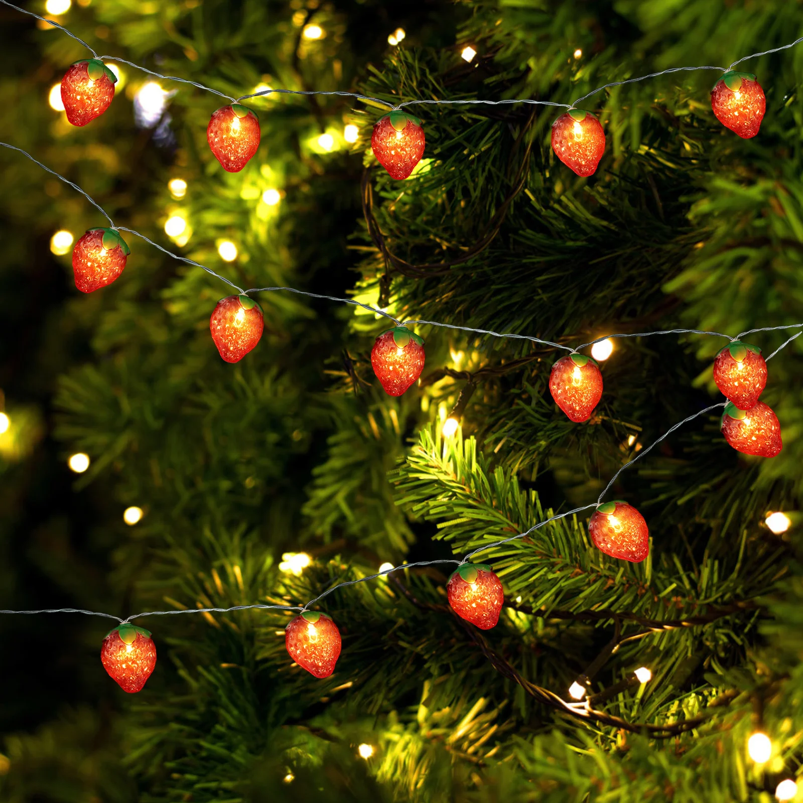 

20 Leds 3M Strawberry Shape String Lights Operated Copper Wire Lights for Patio Easter Home Garden Party