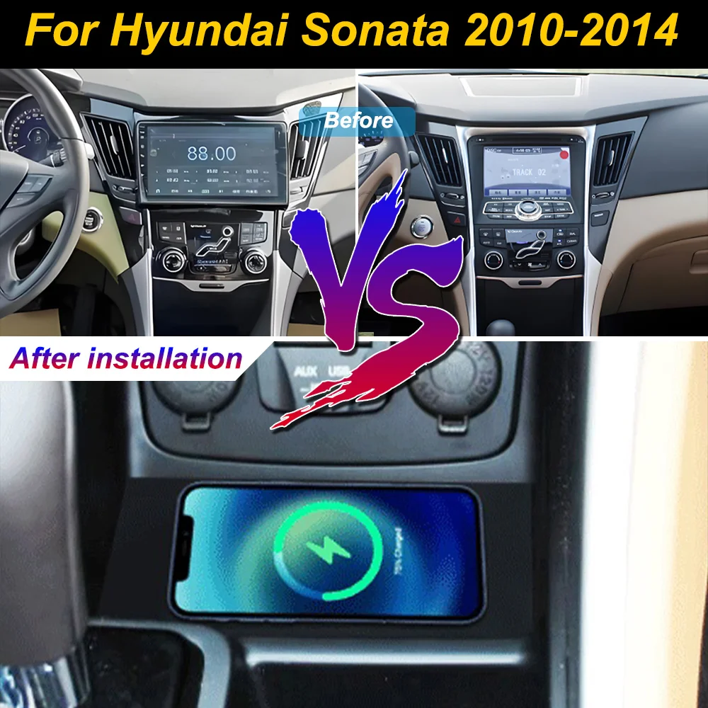 

2 Din for Hyundai Sonata 2010-2014 Car Wireless Mobile Phone Charger Center Console Storage 18W iphone fast charge plate holder
