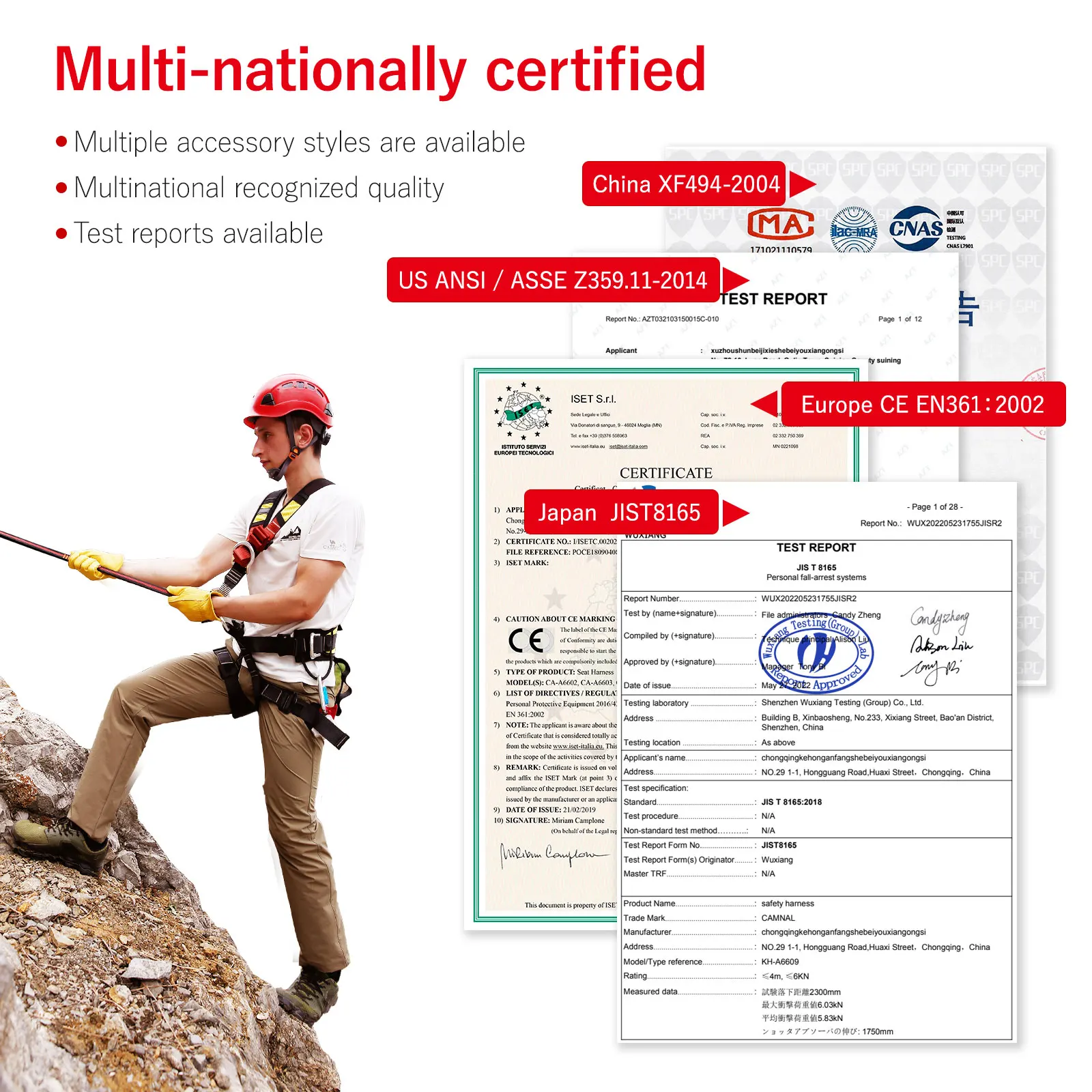 Camnal 5-Point Full Body Harness Fall Arrest Safety Seat Belt Rock Climbing Adventure Parks Working Heights Cave Exploration
