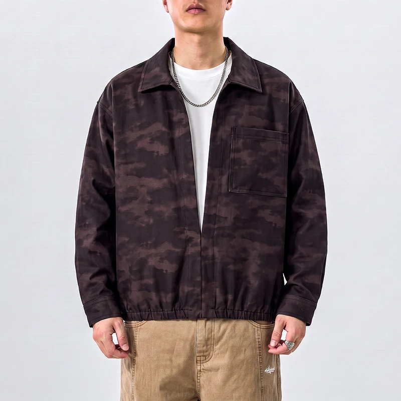 Men's Double Collar Loose Casual Long Sleeve Pullover Cargo Shirts Tops American Fashion Streetwear Shirts Blouses