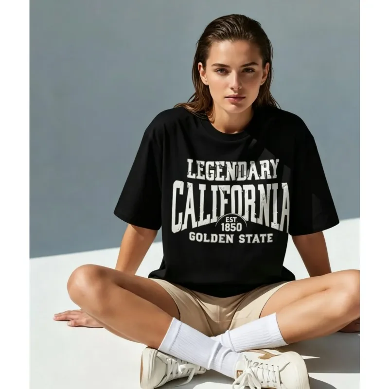 

2026 Summer Pure Cotton Women's T-shirts Print Words Simple Fashion Tops For Women Loose And Slimming Design Women's Clothes