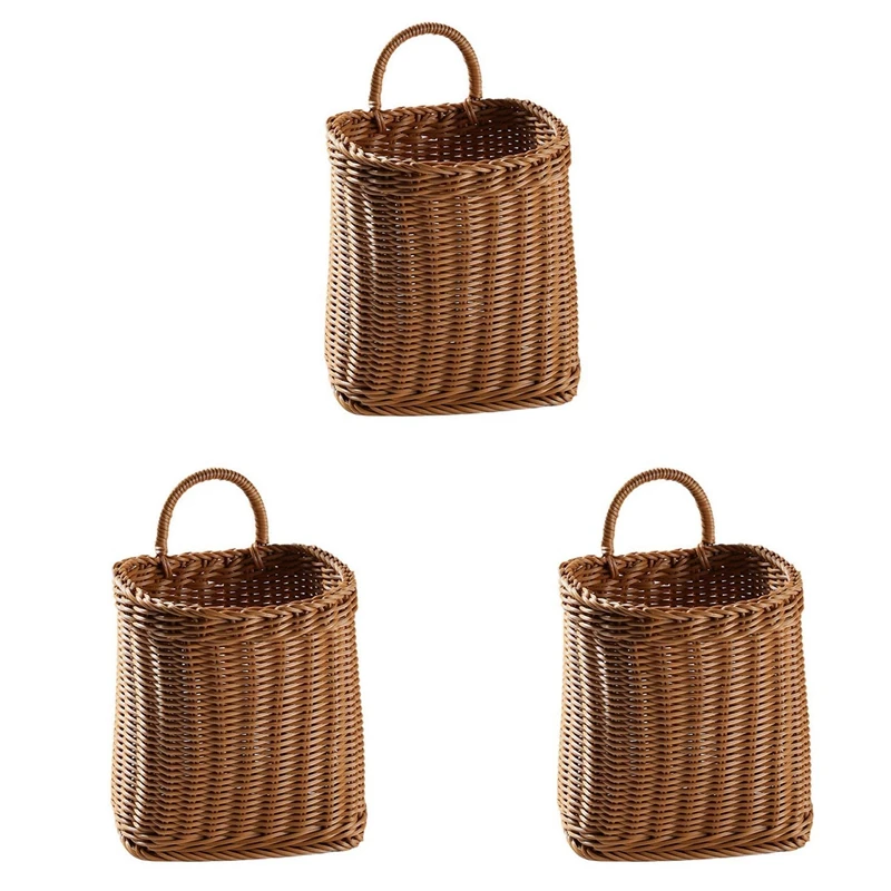 

JHD-3X Kitchen Storage Basket With Handle Woven Hanging Baskets For Room Fruit Sundries Organizer Hand-Woven Baskets-L