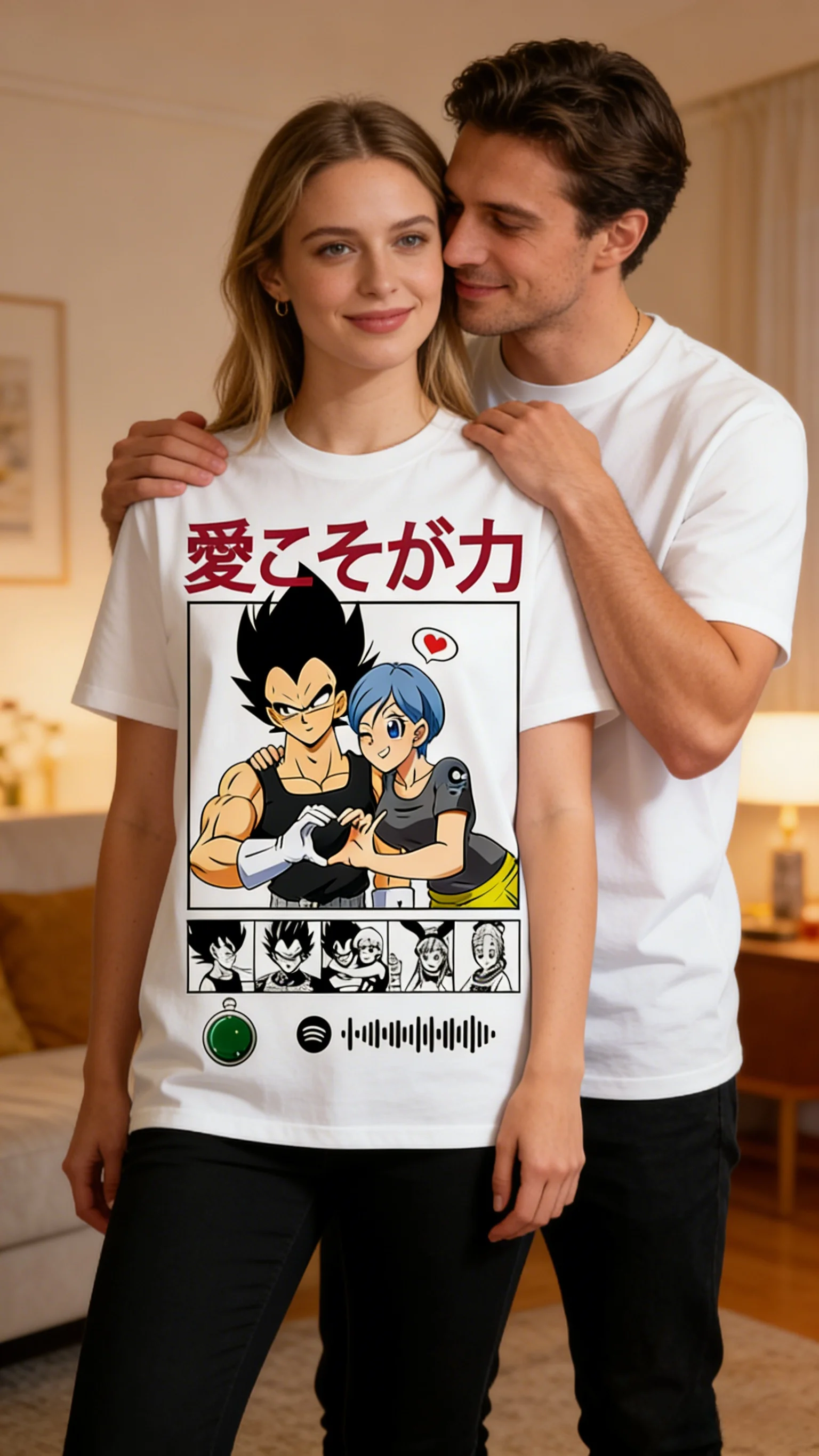 Camisetas Casuales de Algodón de Manga Corta de Dragon Ball, Camiseta de Pareja de Vegeta y Bulma, Camiseta con Gráfico de Amor de Anime para Amantes, Uso Diario