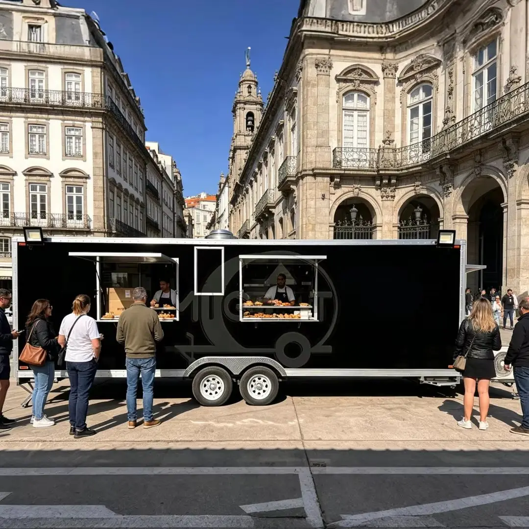 Customizable Large Black Commercial Double-Axle Food Trailer Mobile Fast Food Kiosk with AC for Mall Catering & Outdoor Events