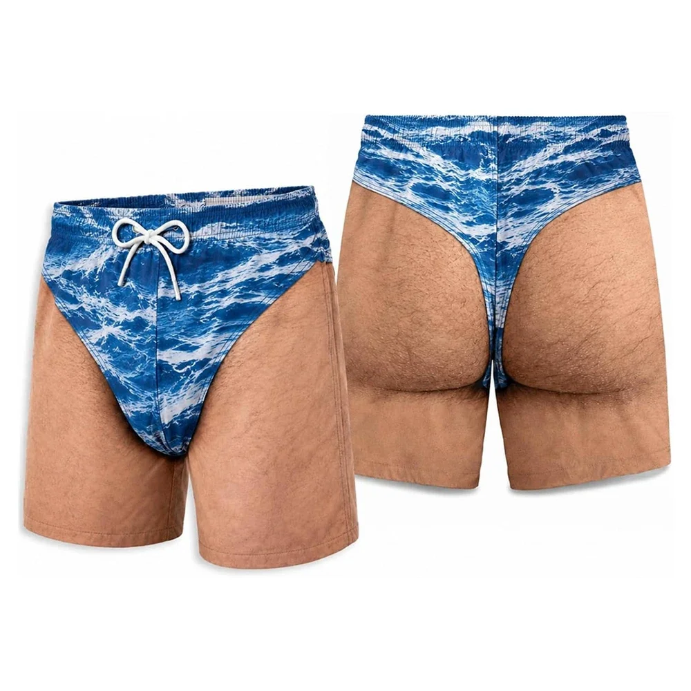 3D-Druck Badehose mit Fake-Po-Muster für Männer, Persönlichkeits-Strandparty-Boardshorts, einzigartige Leopardenmuster-Sommer-Shorts, lustig – Detail 2