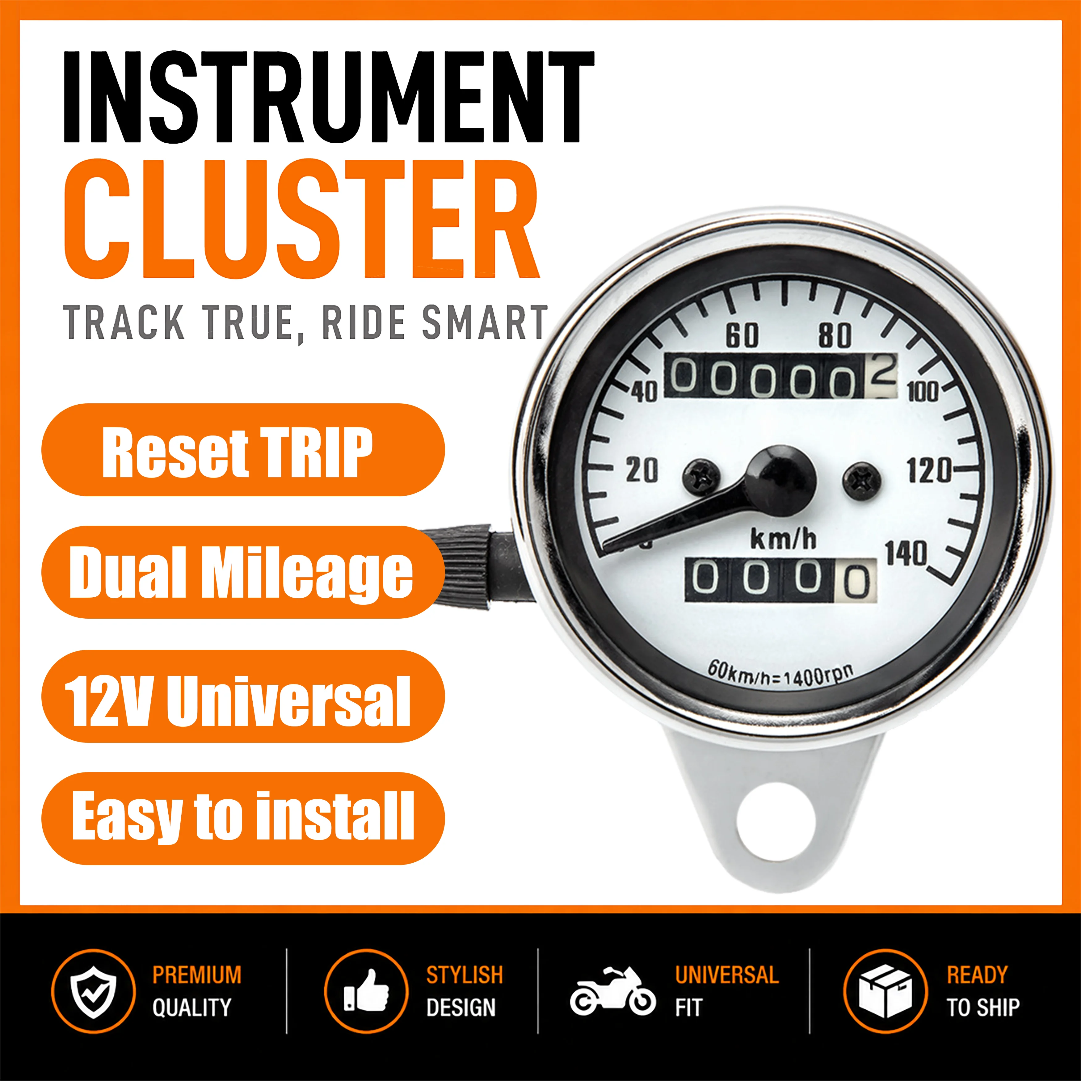 12V Universal Retro Motorcycle Speedometer Odometer Tachometer Backlight Pointer KM/H For Cafe Racer Motorbike Modified Parts