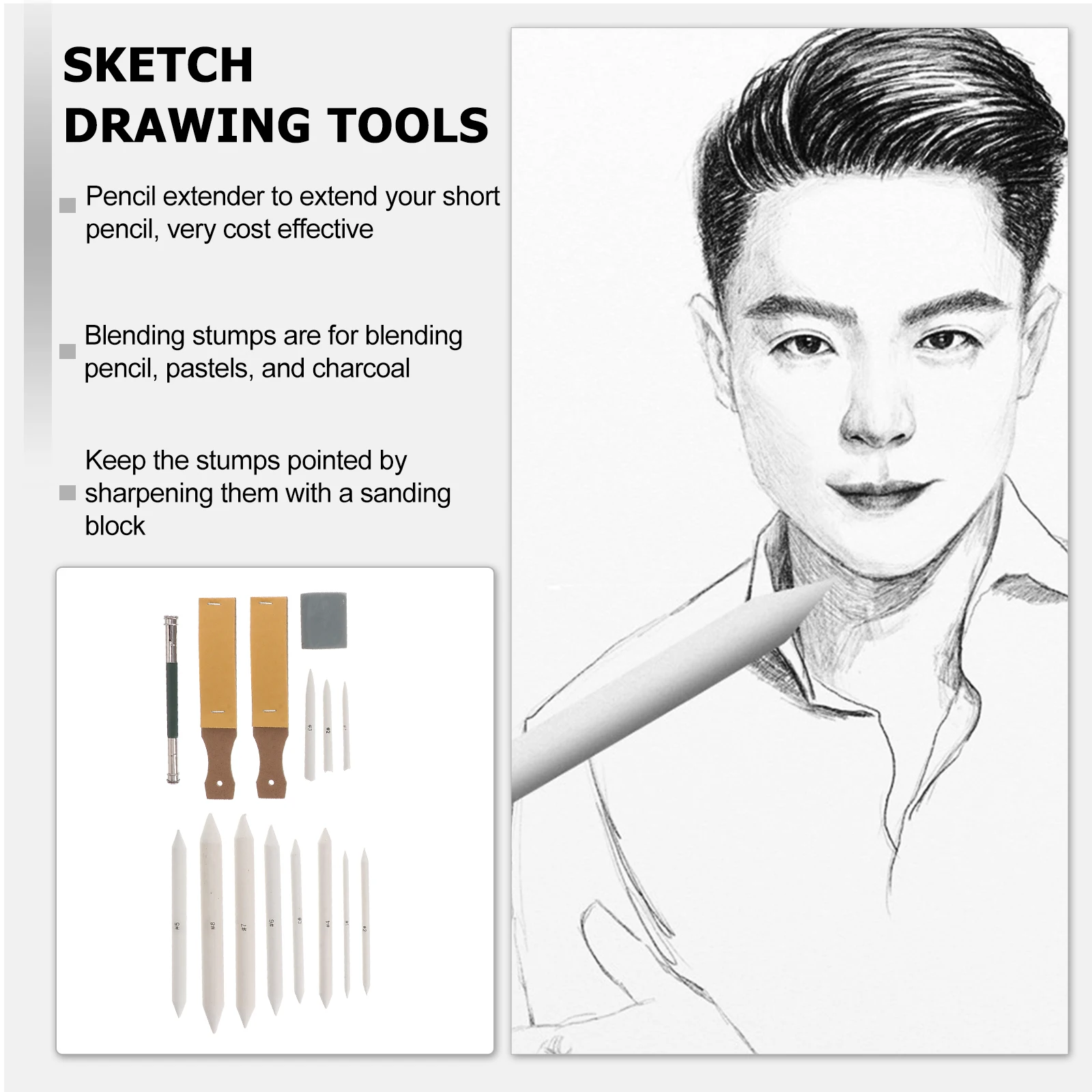 

23 Pcs Pen and Paper Set Pencil Extension Tool Accessories Tree Stump Sketch Drawing Sandpaper Tools Student