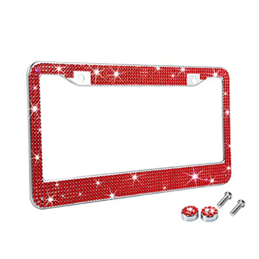 

Red Bling Rhinestone License Plate Frames for Women, Metal Rust-Proof License Plate Cover Bling Car Accessories for Women Girls