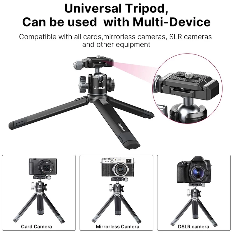 Ulanzi MT-24 Vlog Lite Metal Tripod With Ballhead Extendable 1/4; Tripod Monopod Cold Shoe Arca Quick Swiss 2.5KG Max Load