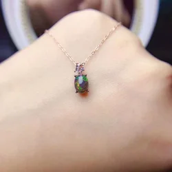 YULEM Natural Black Opal Necklace, Small and Exquisite Beautiful Firecolours, 925 Pure Silver Hot Selling