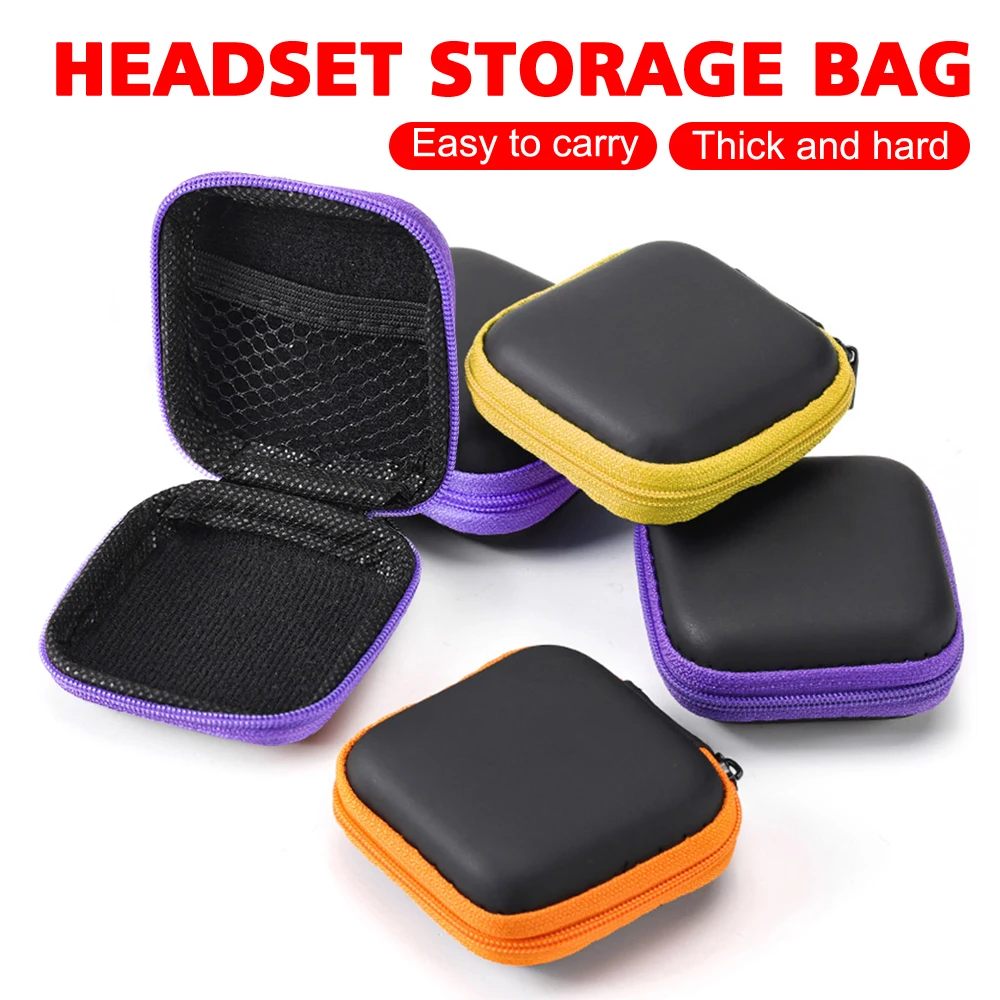 1pc Square Earphone Case Portable Data Line Charging Cable Storage Box Memory Cards Coins Storage Box Earphone Box Container