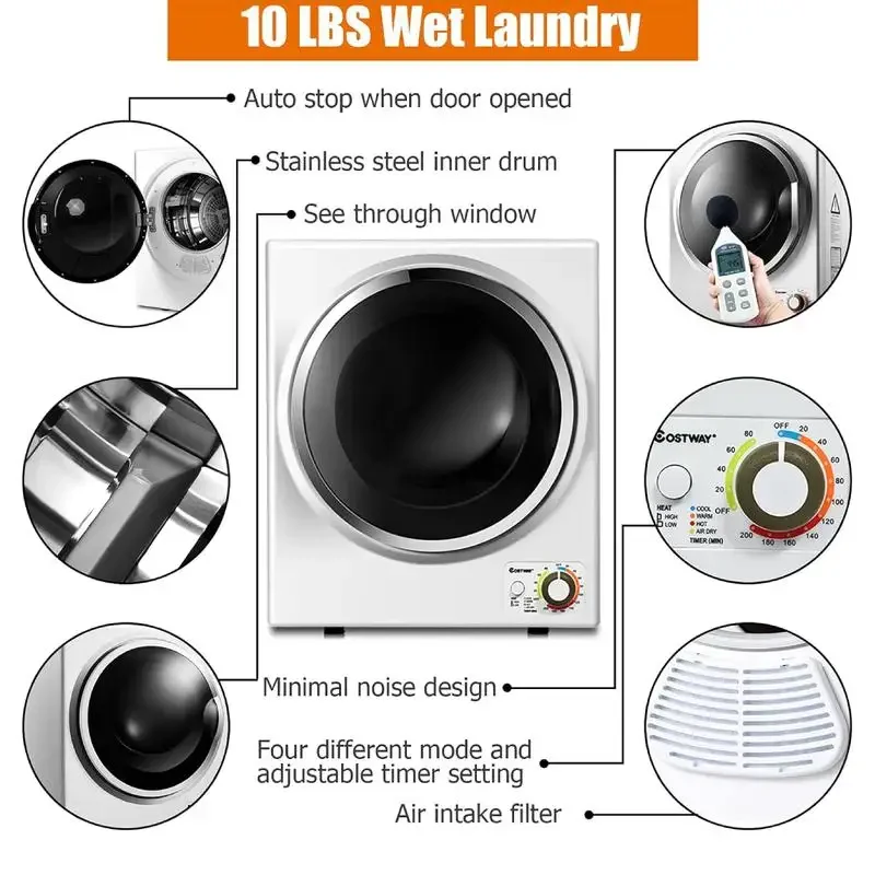 Costway — сушилка для одежды 1,5 куб. футов с ванной из нержавеющей стали, компактная сушилка для белья, электрическая портативная сушилка для одежды 110 В