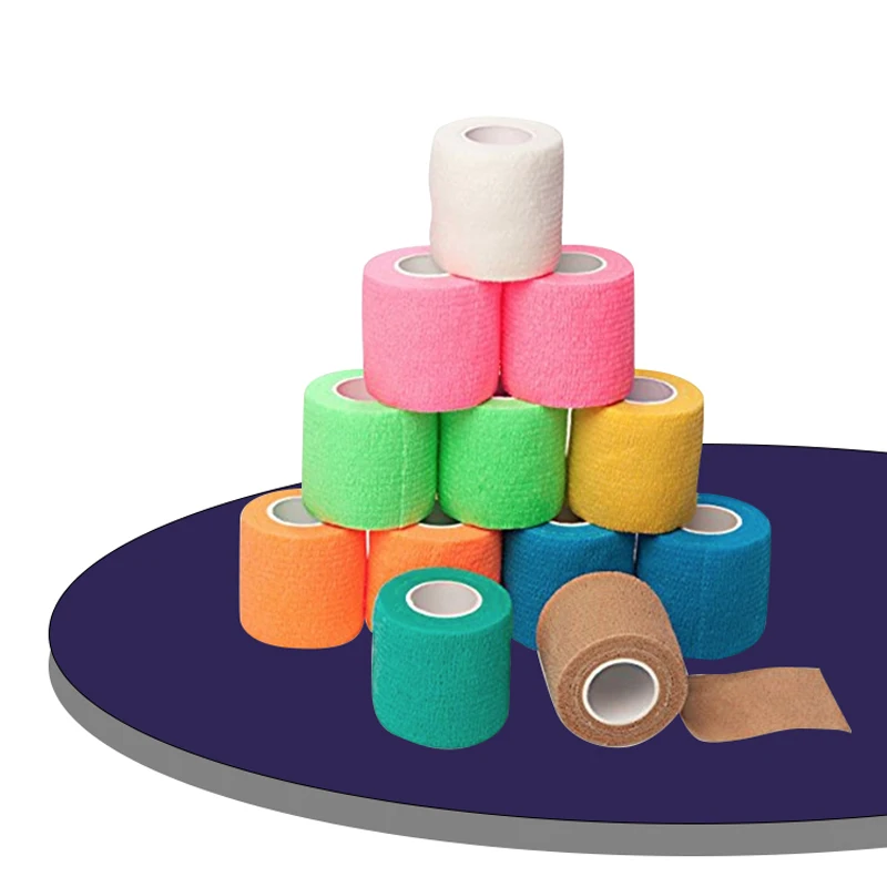 Bandage élastique coloré non tissé pour le sport, bandage auto-adhésif pour le fitness, coussinets de soutien du genou, rinçage des doigts, rond, 3 pièces