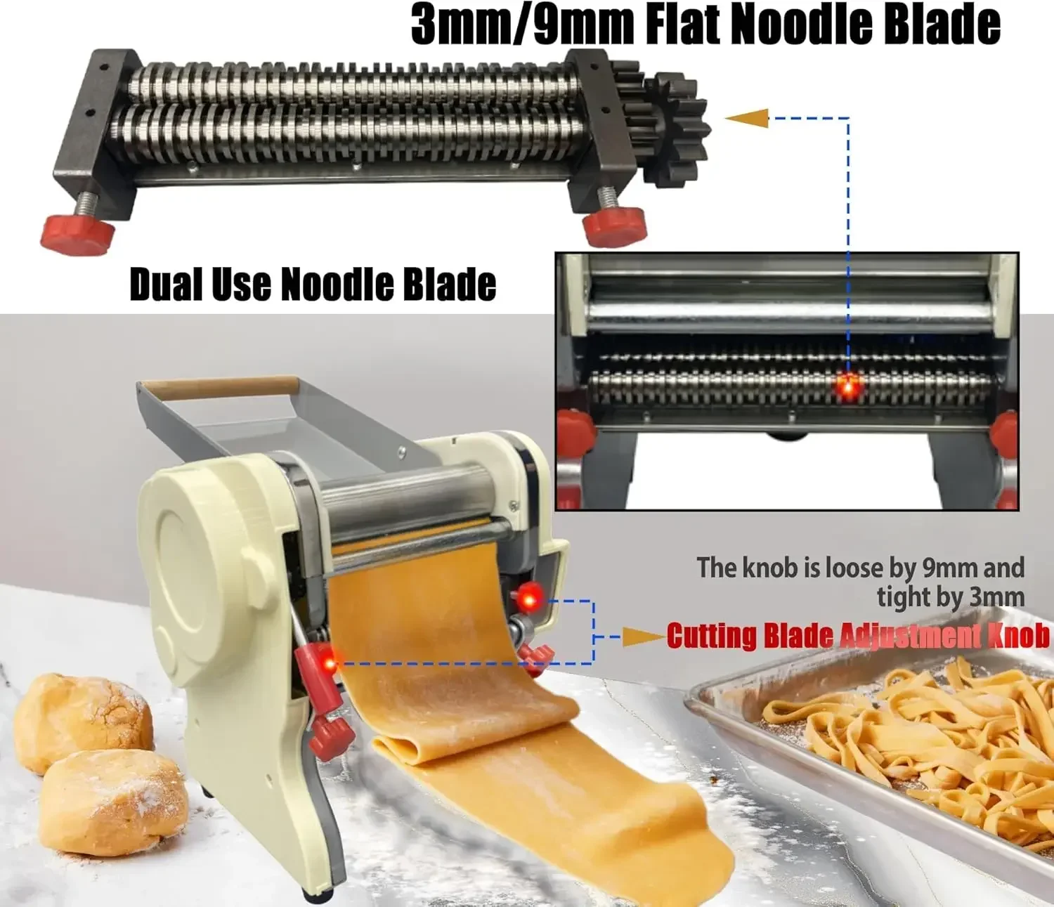 Commercial Electric Pasta Maker, Noodle Maker Machine, Pasta Dough Press Roller Stainless Steel, 550W Automatic Pasta Machine fo
