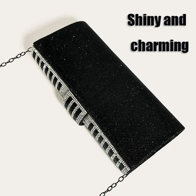 Pochette con strass da donna borse da sera Sparkling Glitter Formal Party Wedding Cocktail Prom Bags con catena