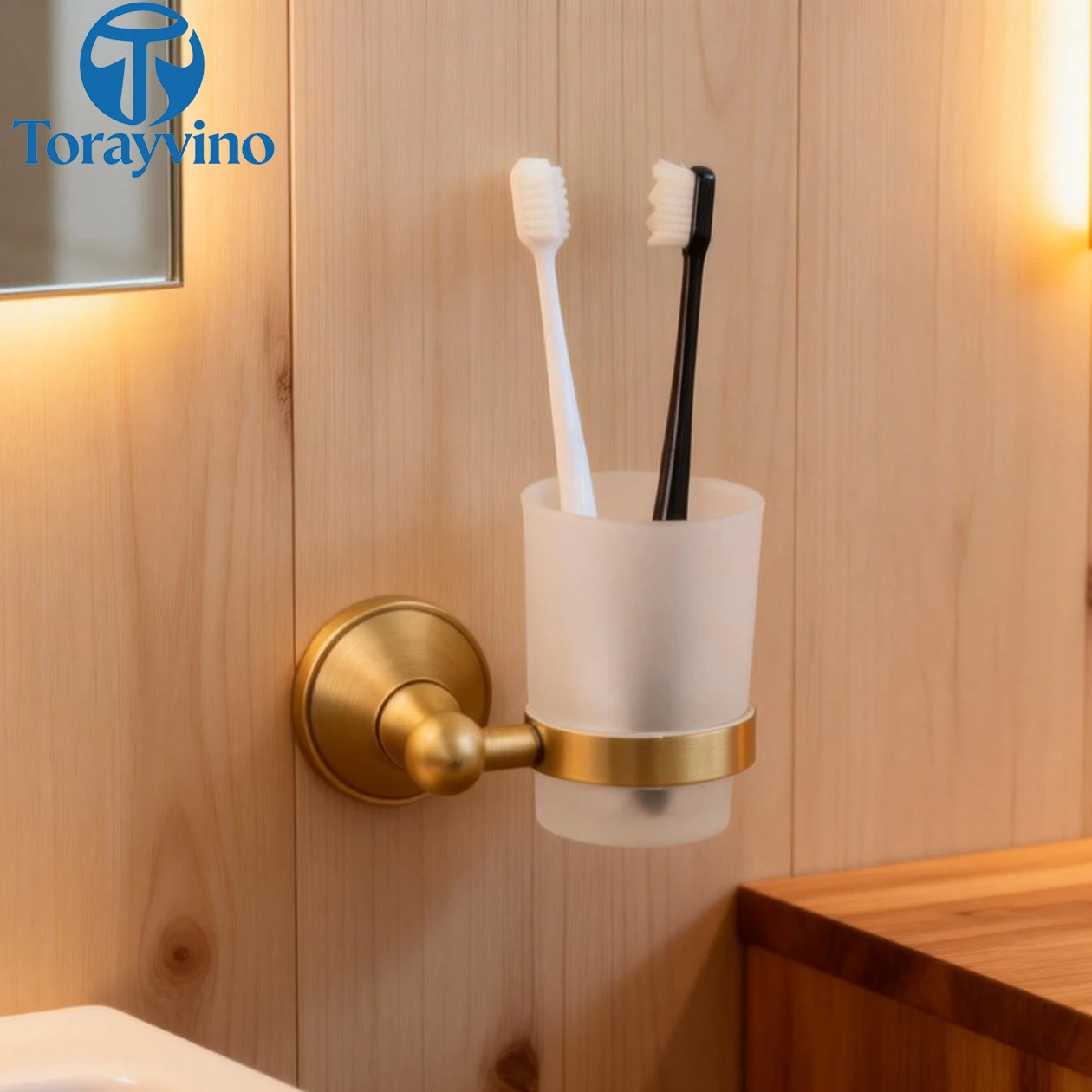 Torayvino Oval Shelf Retro Fashion Bathroom Tooth Brush Cup Antique Brass Wall Mounted Punching installation Bath Accessories