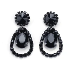 Indian Vintage Black Acrylic Resin Water Drop Earrings Women Clear Crystal Rhinestones Statement Big Hanging Earrings Jewelry