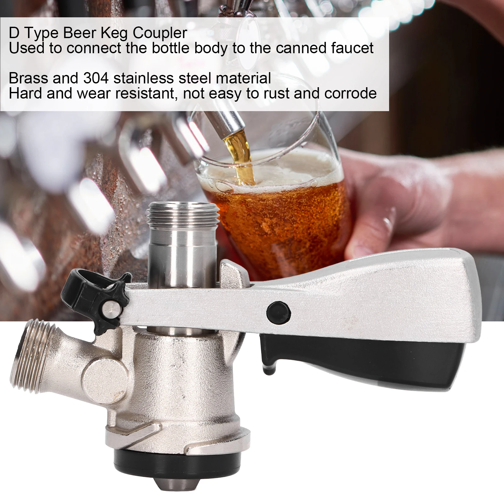 Beer Keg Coupler Beer Brewing Tool /8 D Type Beer Keg Coupler Stainless Steel Beer Barrel Faucet Distributor Brewing Accessory