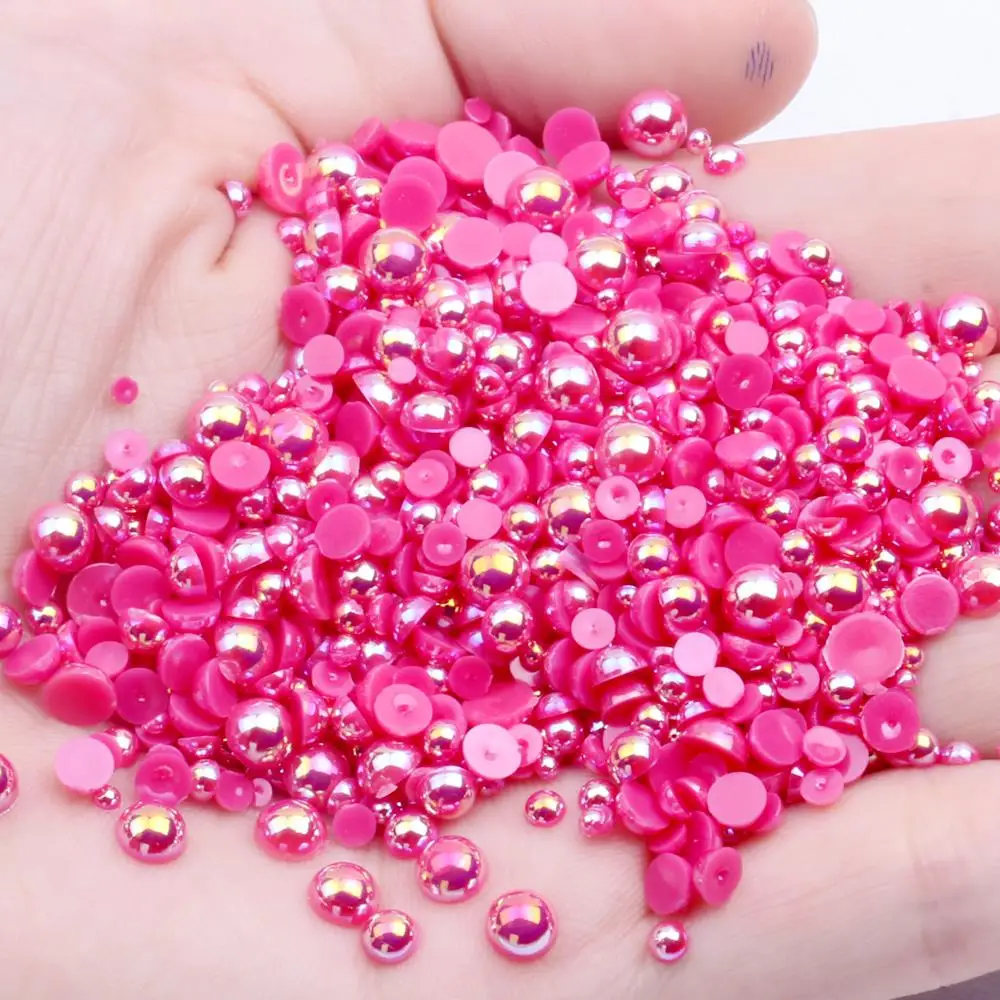 

Rose AB Half Round Pearls 2-12mm And Mixed Sizes Imitation Flatback Glue On Resin Beads DIY Crafts Garments Supplies