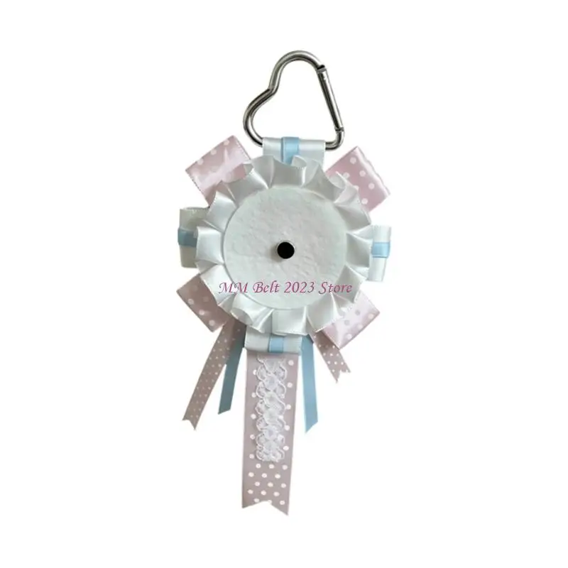49ME Decorative Ribbon Brooch Rosette for Displaying a Round Badge on Clothing, Hats, or Bags with Tiered Lace Detail