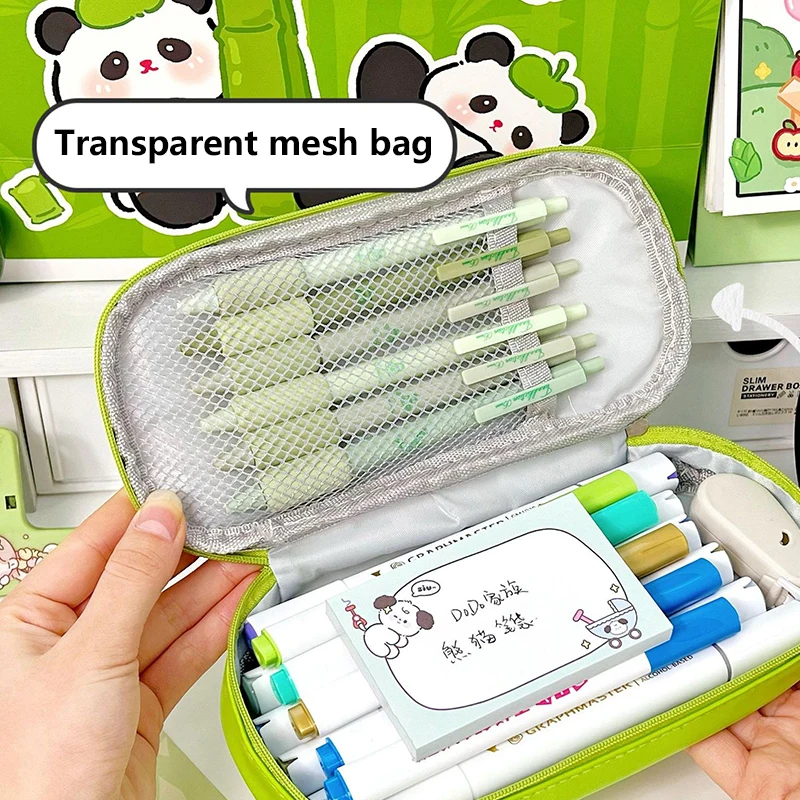 Cute Cartoon Panda Pencil Case For Kids Kawaii Panda Pencil Bag High Capacity Stationery Storage Bag Creative Stationery Box