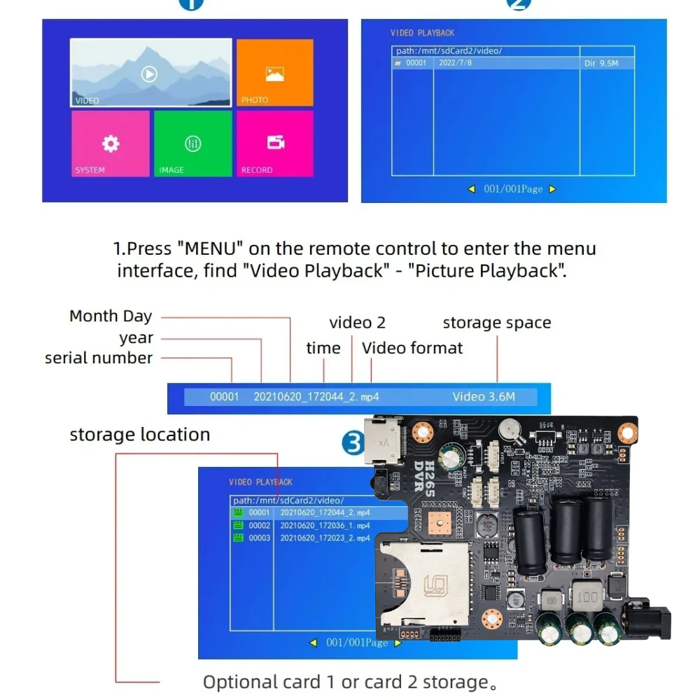 8MP 1080P Mini DVR Modual 2CH Video Recording Board 2channel DVR Board with Infrared Light Remote Control Sd Card Storage