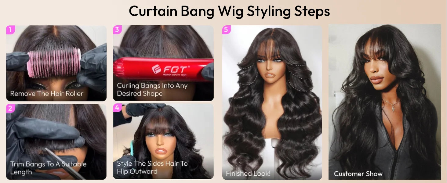 UNice 7x5 & 13x4 Lace Loose Wave Wispy Bangs Wig 100% Human Hair Glueless Wigs S48ba40637cb64c4d939019ab57e3a3bak