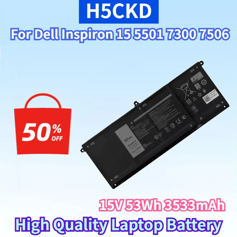 

New H5CKD 15V 53Wh 3533mAh Li-ion Battery for Dell Inspiron 15 5501 7300 7506 3510 3120 9077G TXD03 High Quality Laptop Battery