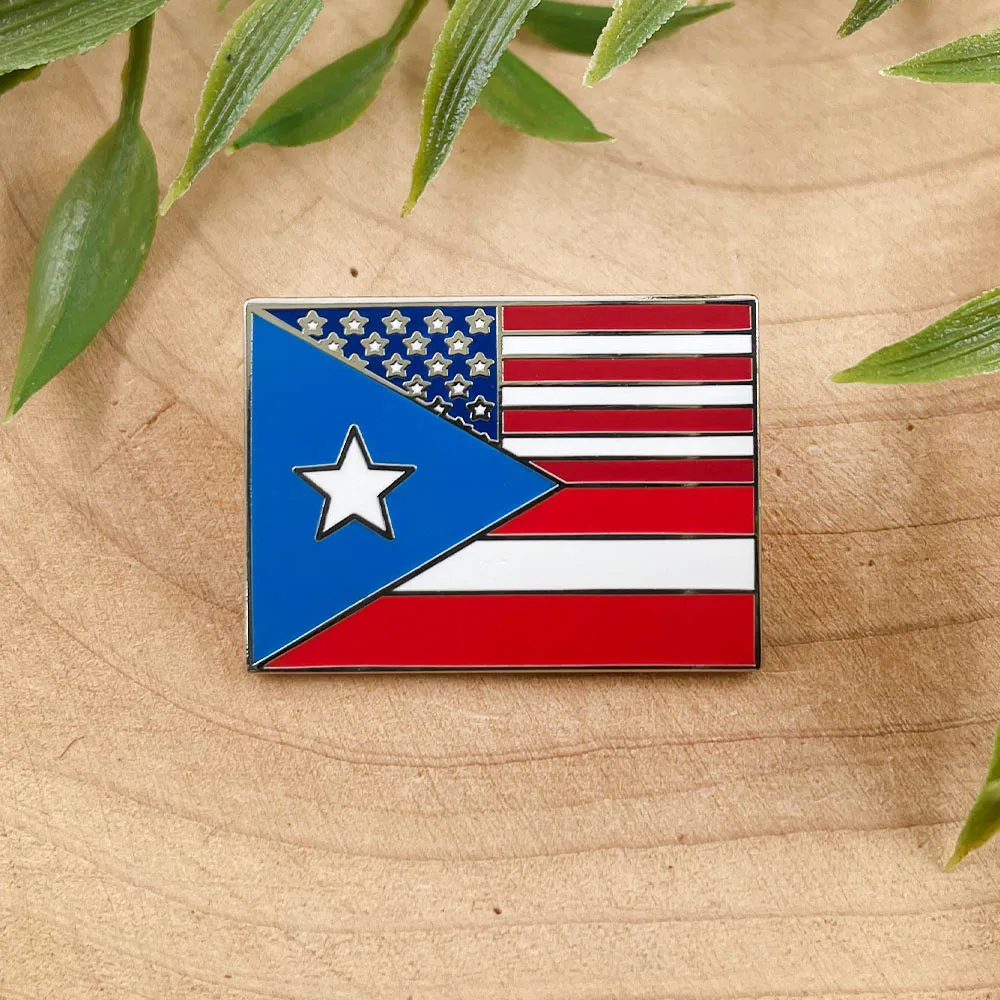 Usa United States American Puerto Rico Territory National Flag Merged Mashup Love Flags Lapel Brooch Friendship Pride Enamel Pin