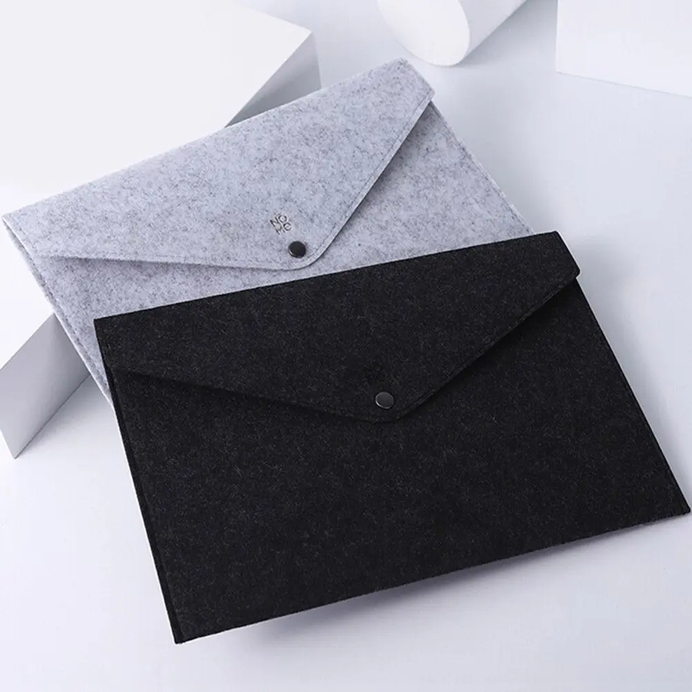 

A4 Black Felt File Folder Button Closure Document Organizer for Office School Home Use Soft Touch Tear Resistant Secure Storage