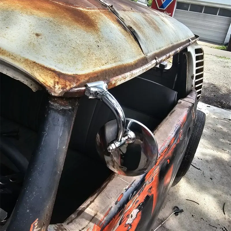 Vintage Klassischer Auto-Rundspiegel aus Silber, Edelstahl Retro Front- und Rückspiegel, Klassisches Exterieur-Zubehör – Detail 7
