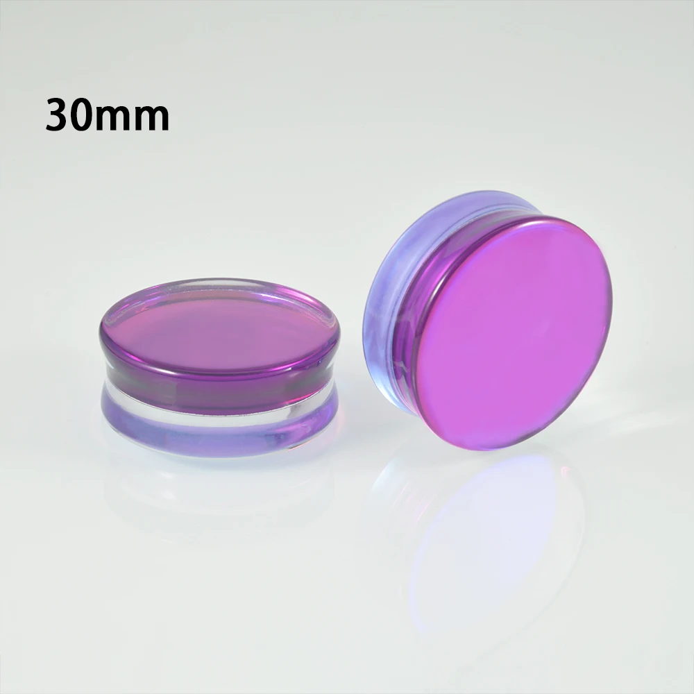 1Pair Quality Purple For Women Glass Iridescent Double Flare Flashback Ear Plugs Tunnel Ear Gauge Stretching Piercing Expander