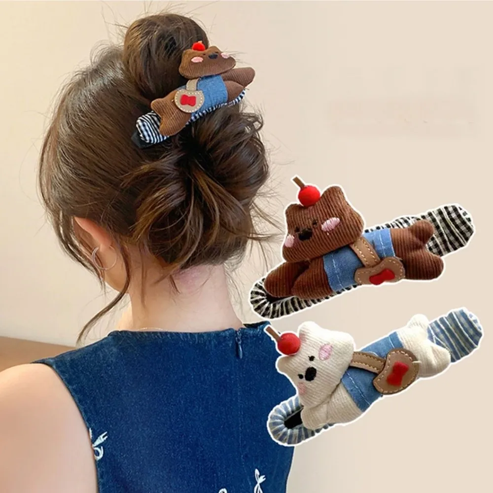 

New Bowknot Cloth Hair Clip Plaid Cartoon Hair Claw Clip Button Flat Hairpin For Women