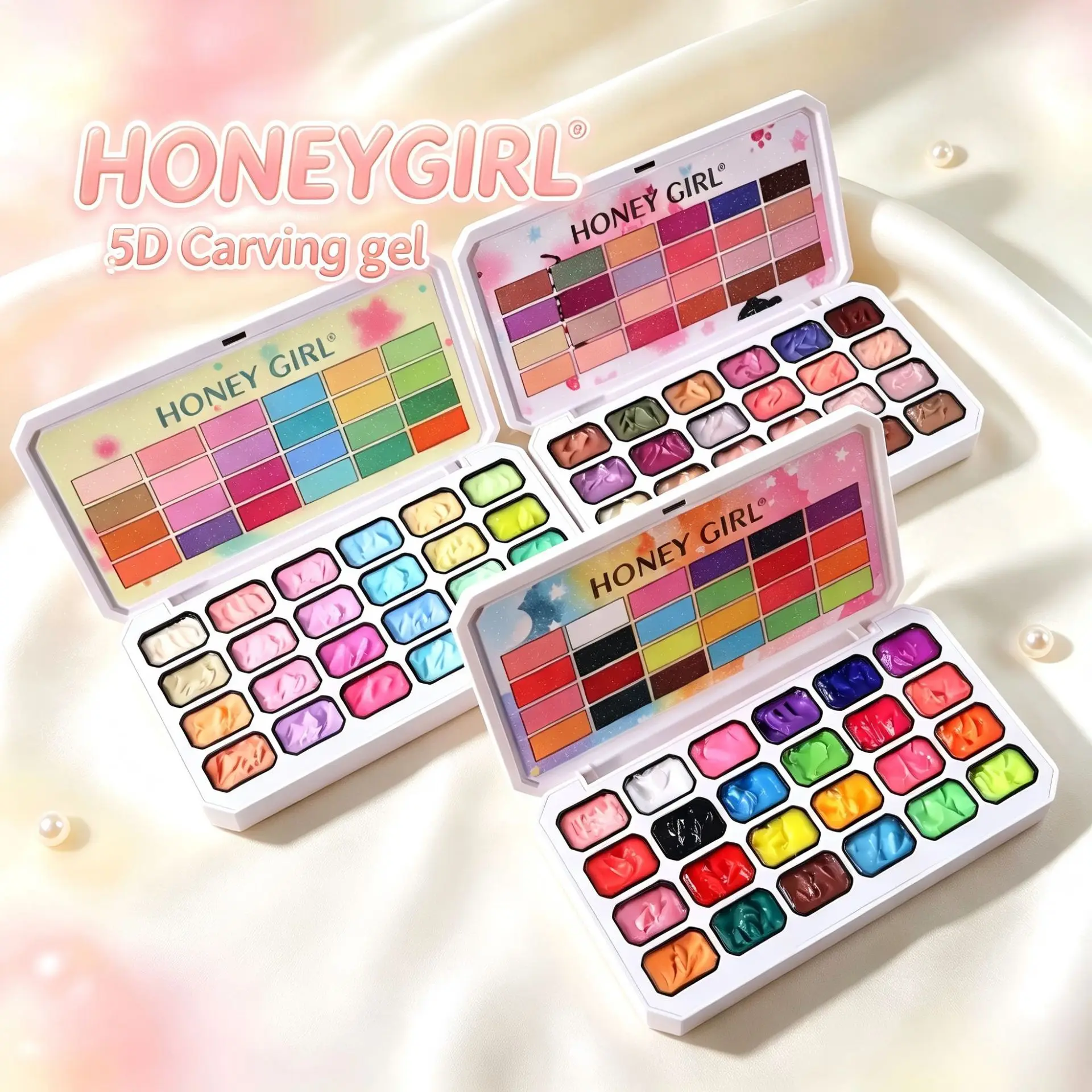 24Grids Nude Neon 5D Sculpting Gel PVC Modelling Gel Non-Sticky Soak Off UV LED Shaping Carving Nail Art Mulitfuntional Gel