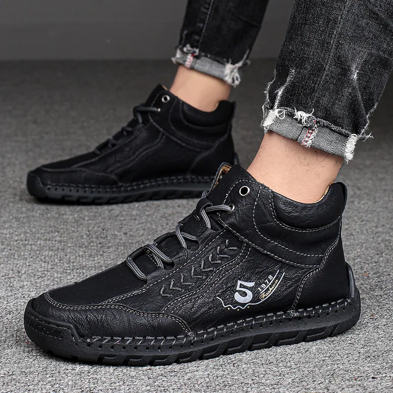 

Мужская повседневная обувь из искусственной кожи, весенне-осенняя дышащая обувь для пожилых людей, повседневная обувь ручной работы с высоким берцем, Zapatillas Para Hombre