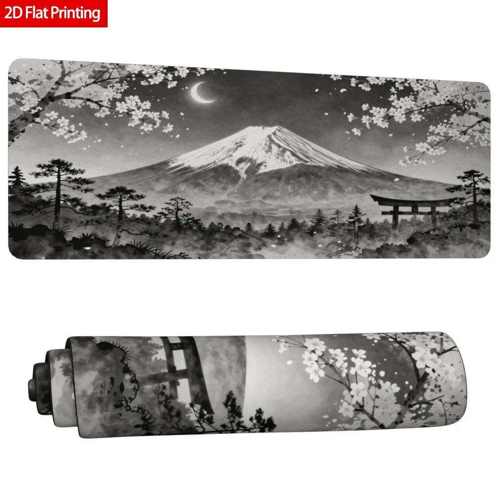 Mouse Pad Landscape Mountain Moon Floral Japanese Art Deskmat SetupPrint Nature Scenery Desk Gift Office Home Workstation