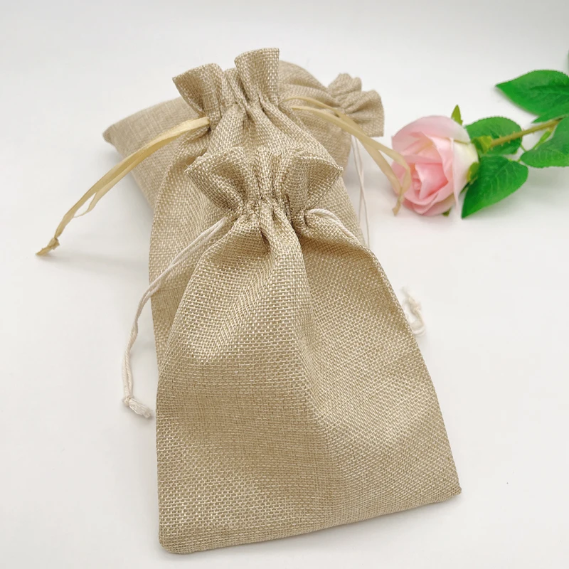 500pcs 15x20 Jute Webbing Bag Burlap Gift Jute Bags Sack Linen Drawstring Gift Pouch Storage Packaging Bag Sachet Mini Gift Bags